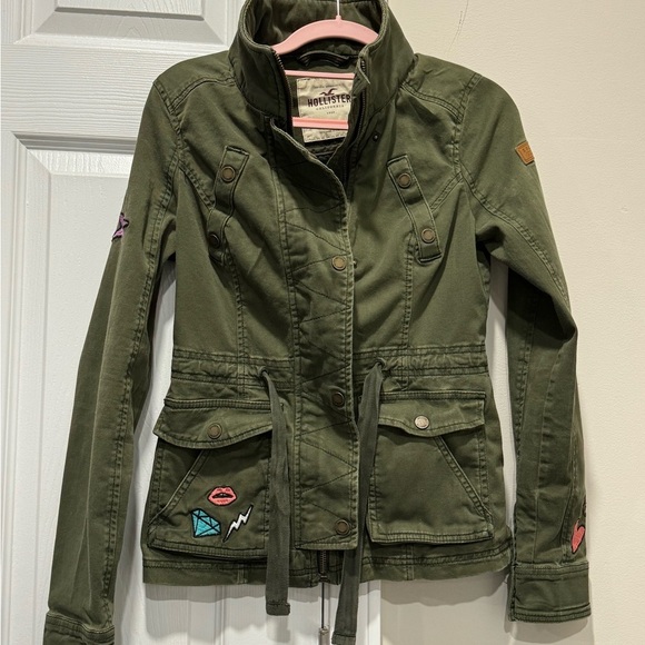 Hollister Cotton Twill Cargo Jacket Green Olive embroidery womens teens XS - Picture 2 of 14